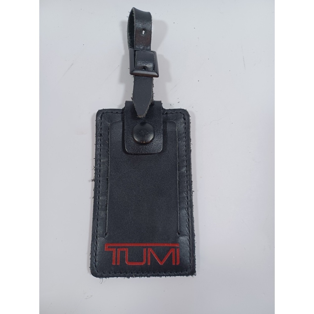 Black‎ TUMI 4"×2.5 Luggage Tag Red Logo Leather ID Tag